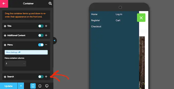 Removing a search bar from the WordPress mobile menu