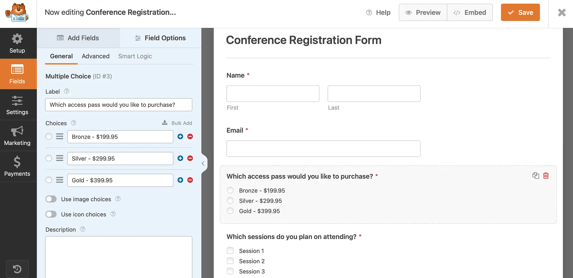 Menyesuaikan formulir di pembuat formulir WPForms.