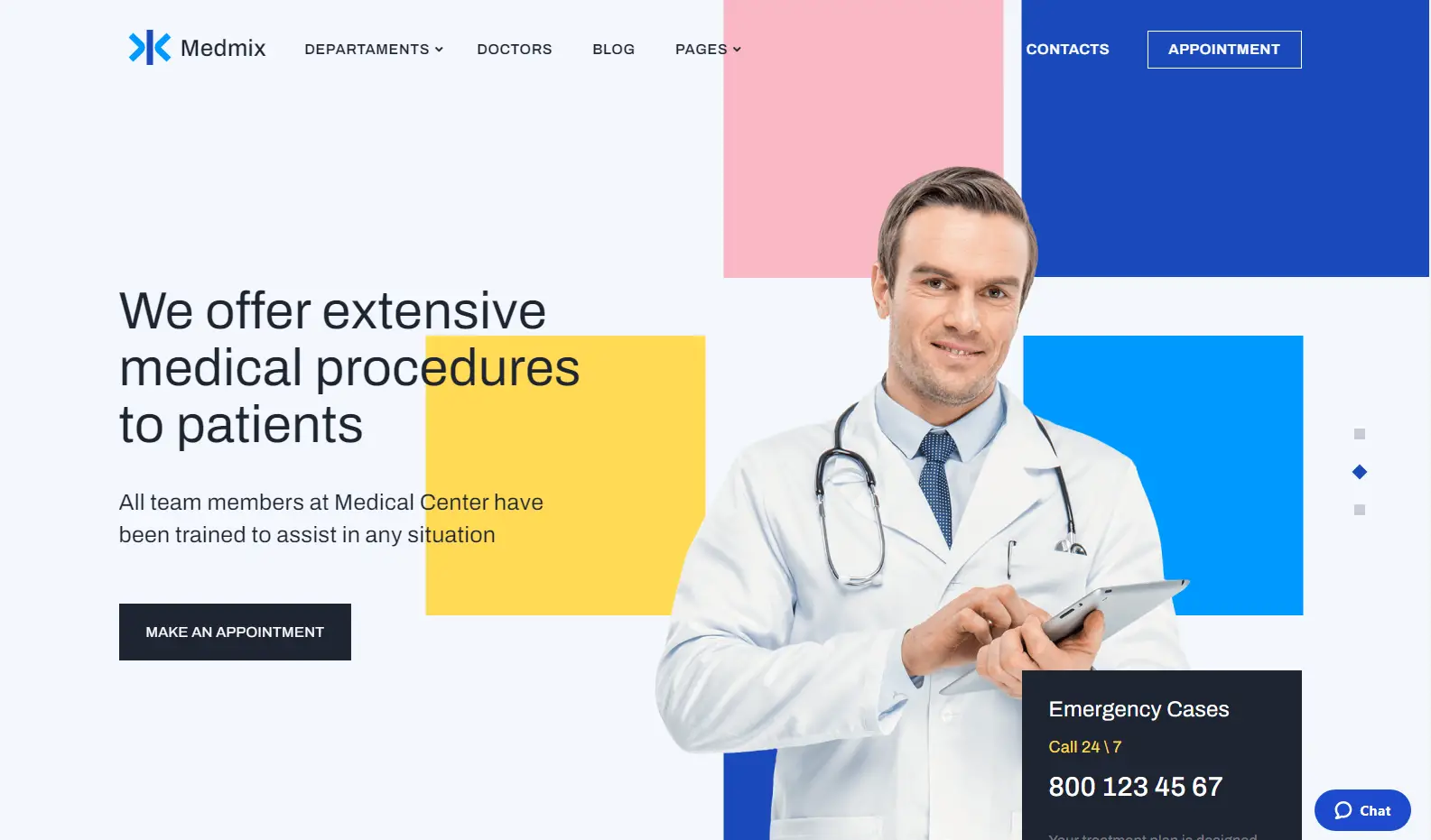 Capture d'écran de Medmix - un modèle WordPress qui peut aider à augmenter le taux de rétention des patients.