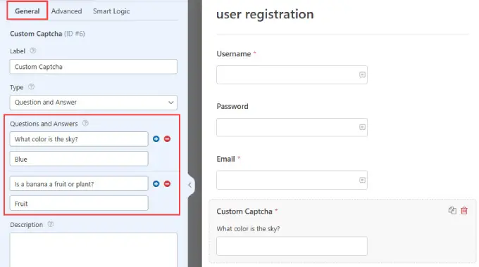 Question and answer in WPForms