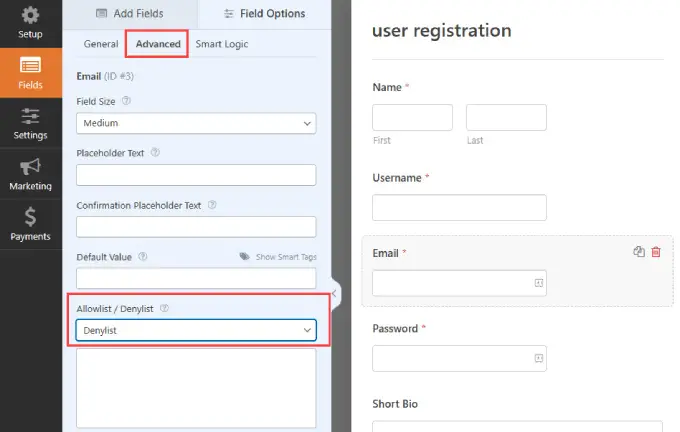 Denylist in WPForms