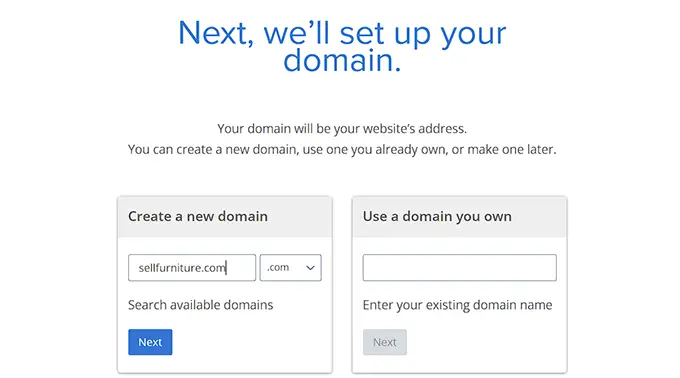 Choose a domain name to sell furniture online