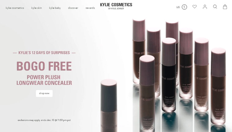 مثال على موقع Kylie Cosmetics لأفضل موقع لممارسة CRO