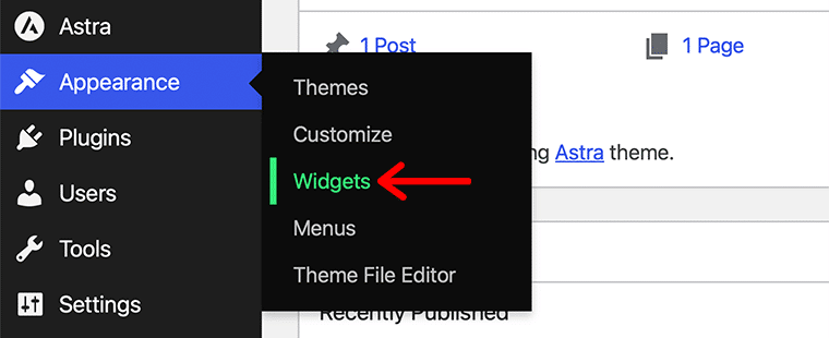 Administrar widget a través del menú Apariencia