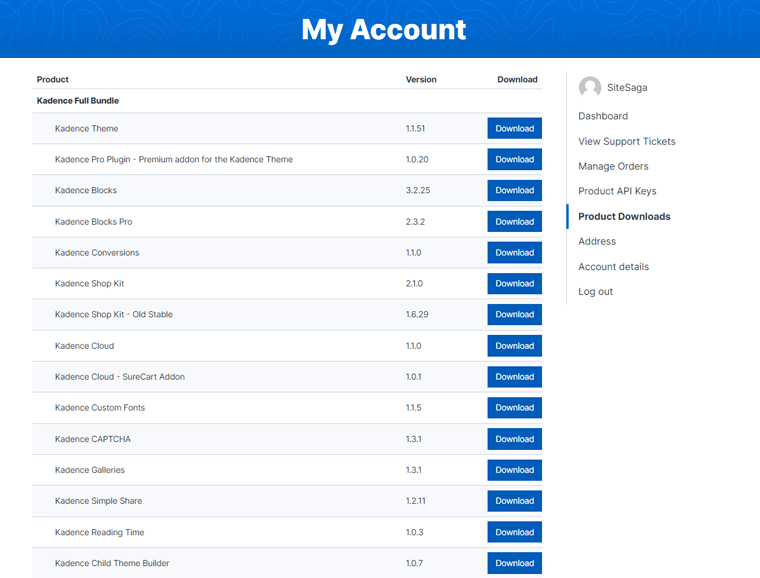 Información sobre Kadence Mi cuenta Detalles del producto