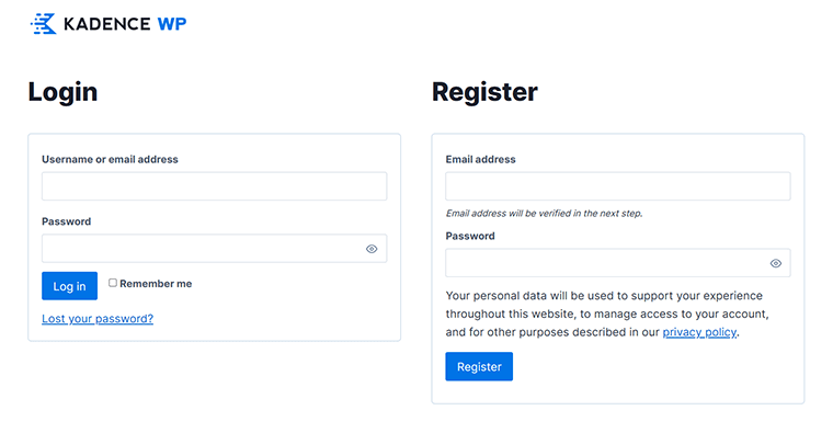 Vistazo de la página de inicio de sesión o registro