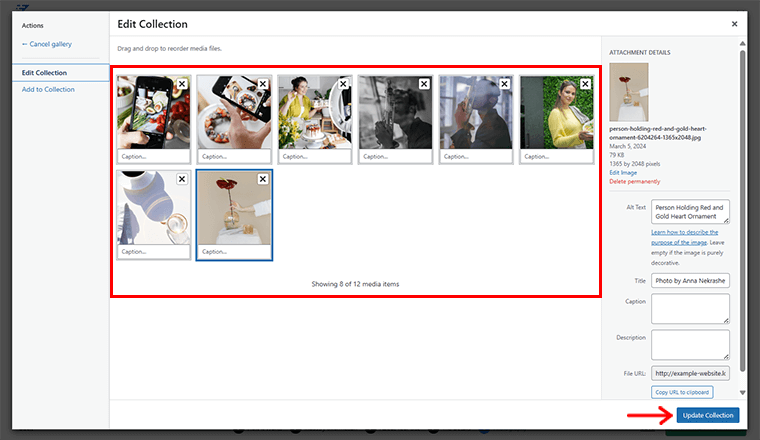 Eliminați sau adăugați imagini noi și faceți clic pe Actualizare colecție