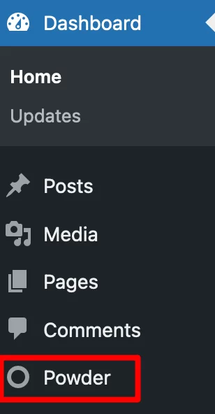 Pulbere în meniul de administrare WordPress.