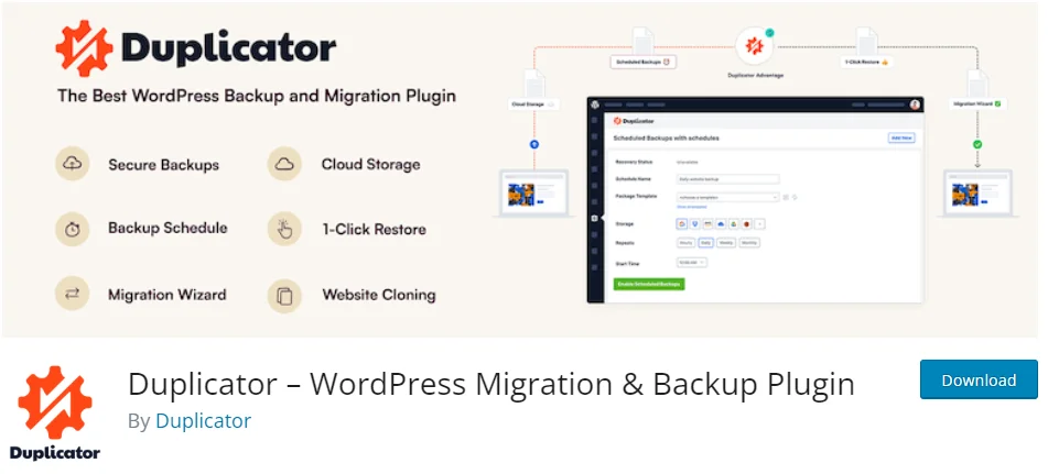 Duplicator — бесплатные плагины резервного копирования для WordPress