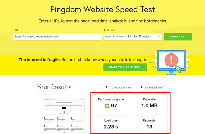 ドリームホスト Pingdom