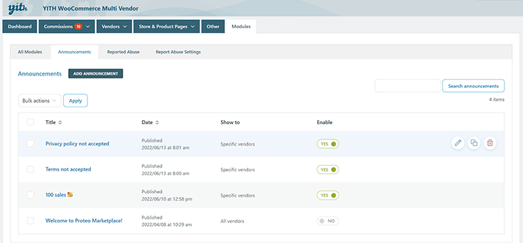 โมดูลประกาศผู้ขายหลายรายของ YITH WooCommerce
