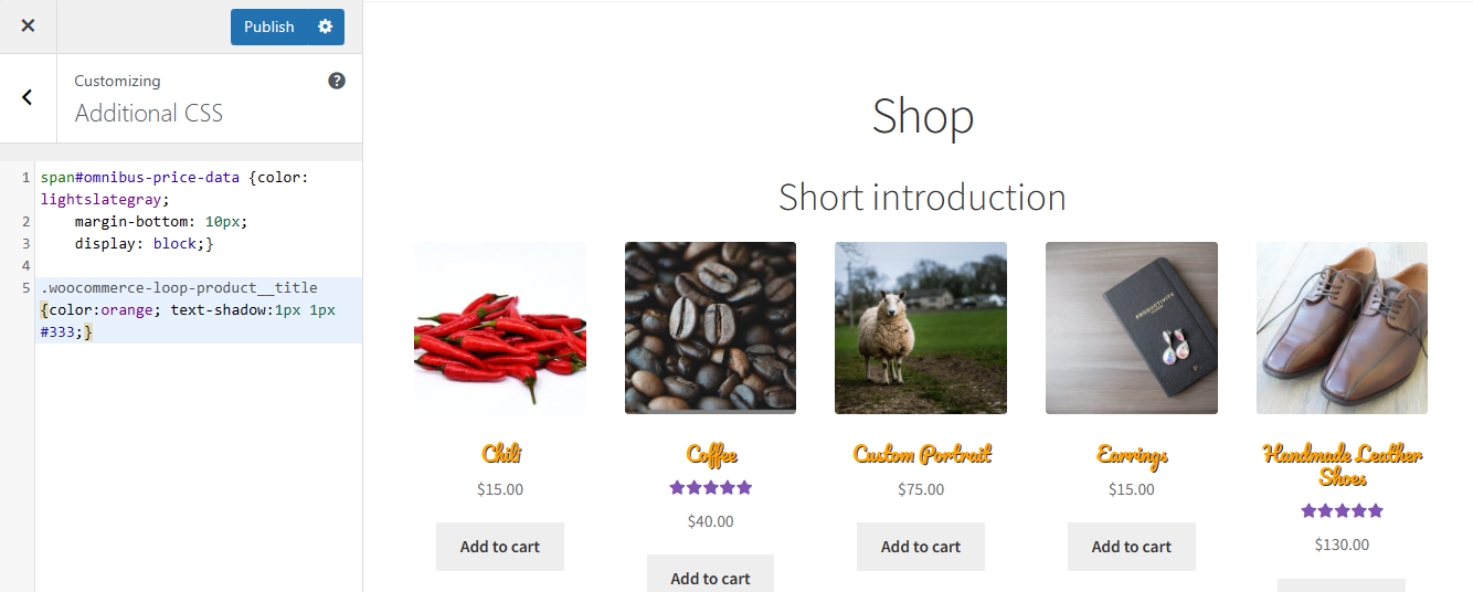 CSS personalizat pentru pagina magazinului WooCommerce