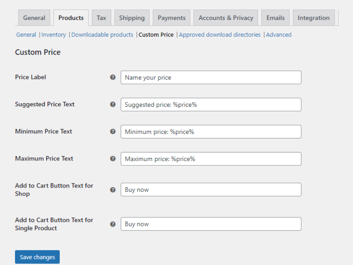 Preț personalizat pentru WooCommerce - setări și modificare textul butonului de adăugare în coș