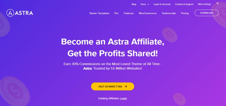 Astra 제휴 프로그램 제휴 마케팅의 예