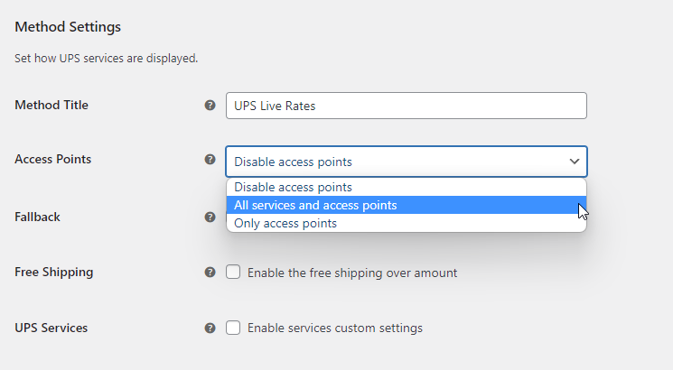اختيار نقاط وصول UPS WooCommerce