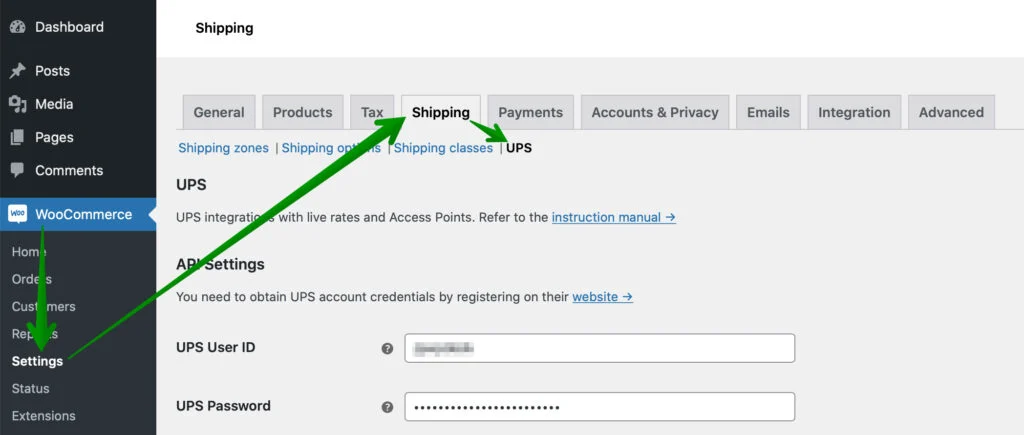 Настройки плагина UPS WooCommerce