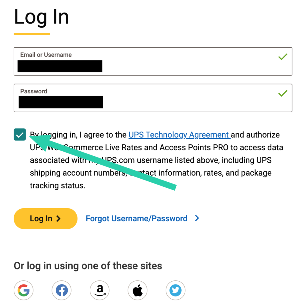 Faça login nos serviços UPS