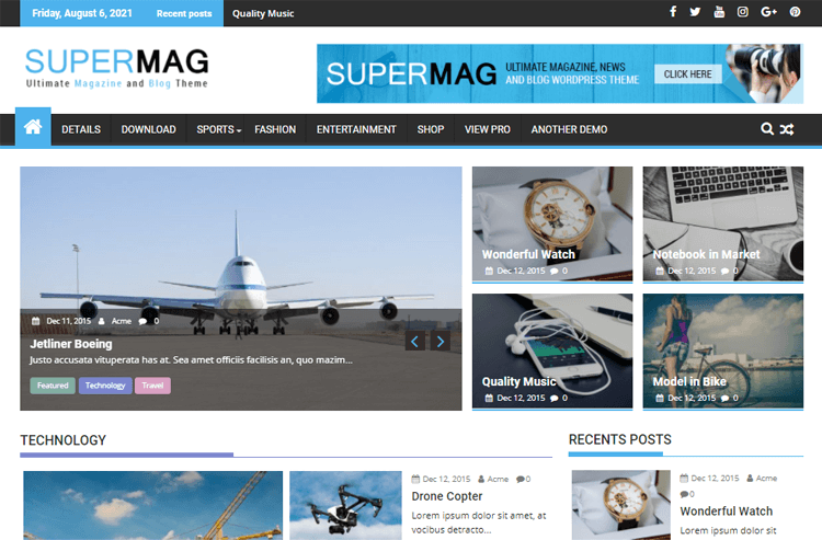 Temas WordPress da melhor revista SuperMag