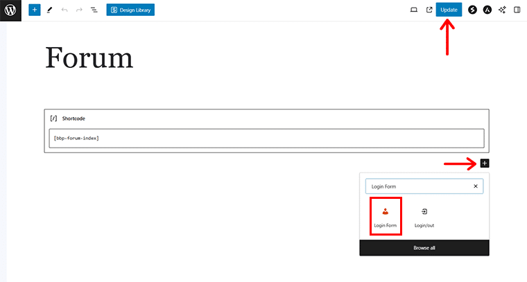 Gehen Sie zur Forumseite, fügen Sie ein Anmeldeformular hinzu und klicken Sie auf „Aktualisieren“.