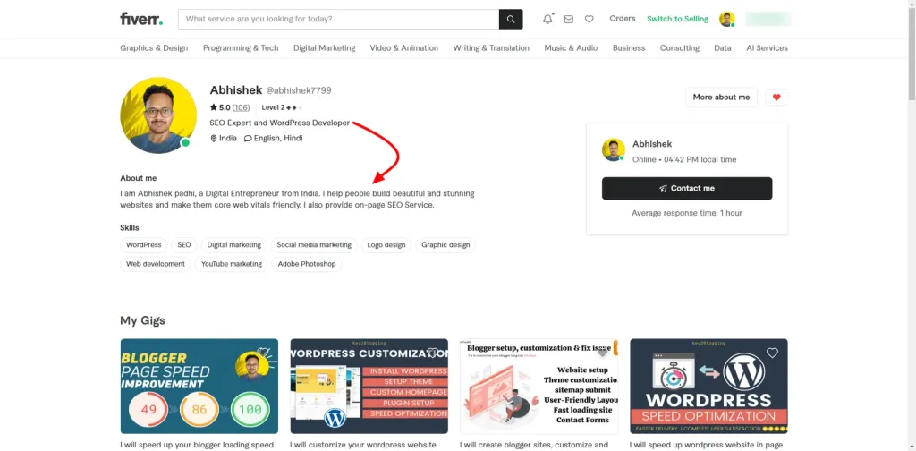 Fiverr Профиль Абхишека