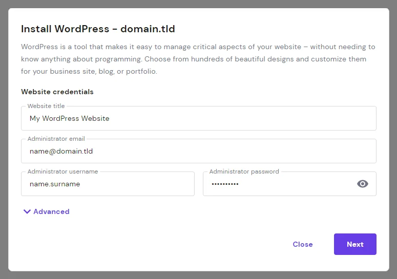 WordPress-Installationsdetails