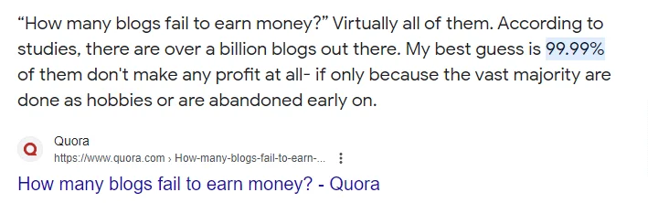 ¿Cuántos blogs no logran ganar dinero en la búsqueda de Google?