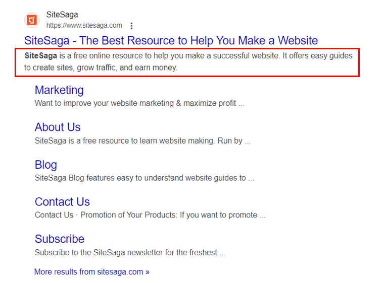 Meta description di SiteSaga - Esempi di meta description della home page