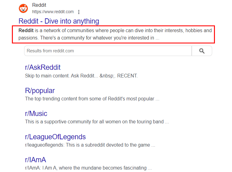 Reddit คำอธิบาย Meta