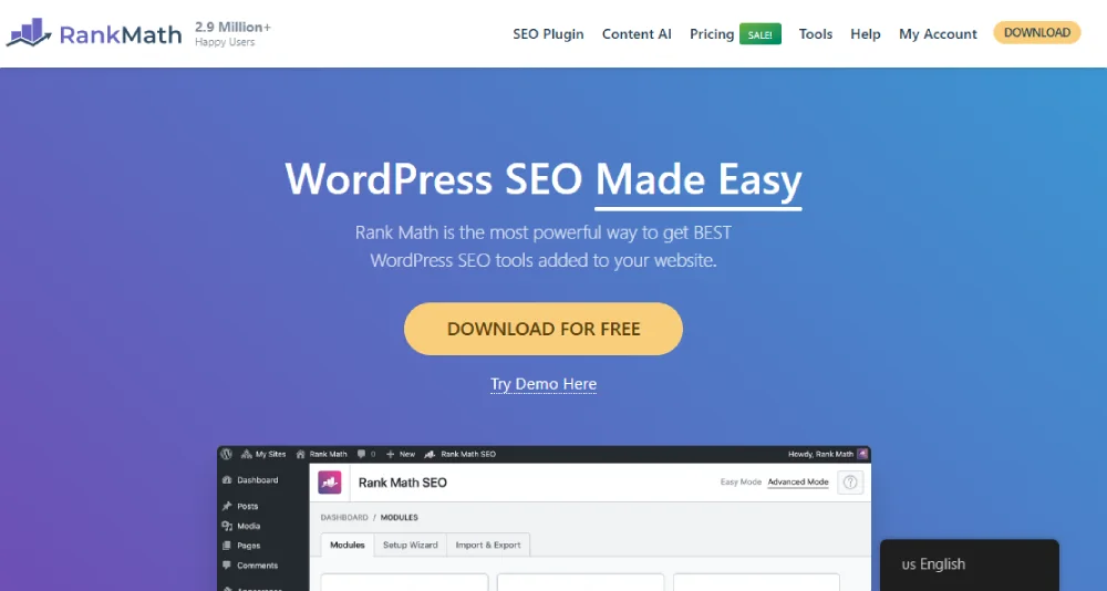 Sitio de complemento de WordPress: RankMath