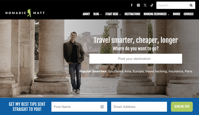 Esempio di sito web di blog di viaggi e avventure