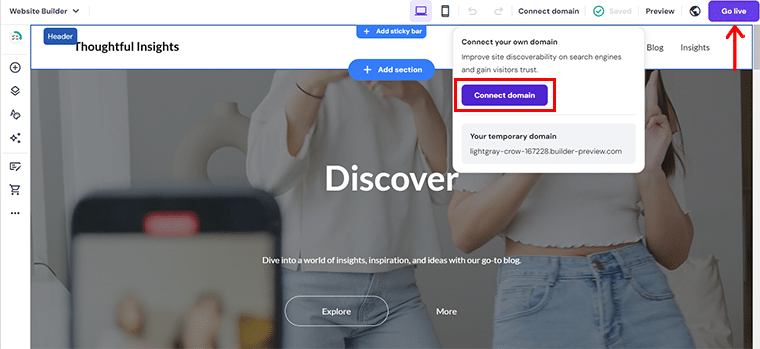 Faceți clic pe Connect Domain & Go Live