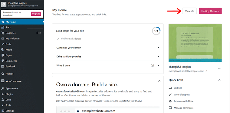 Faceți clic pe View Site Option