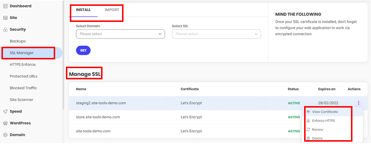 ตัวจัดการ SSL ของ SiteGround