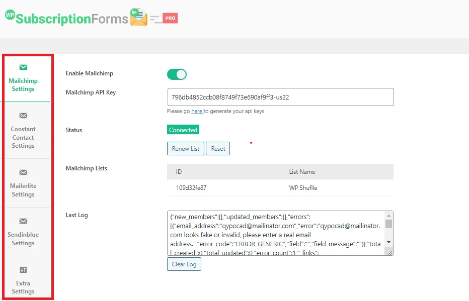 Configuración de formularios de suscripción de WP Pro