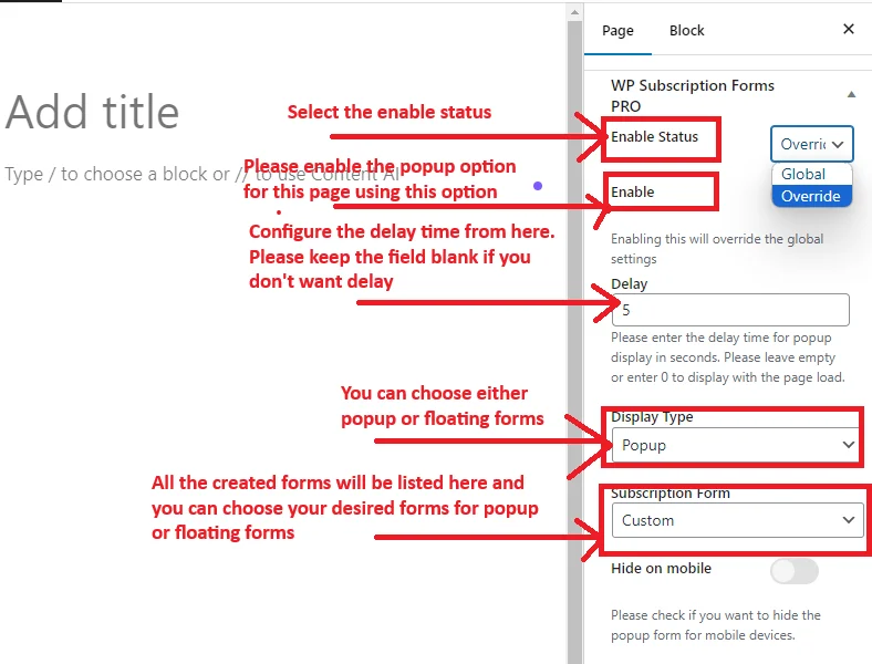 Popup tertunda atau formulir mengambang