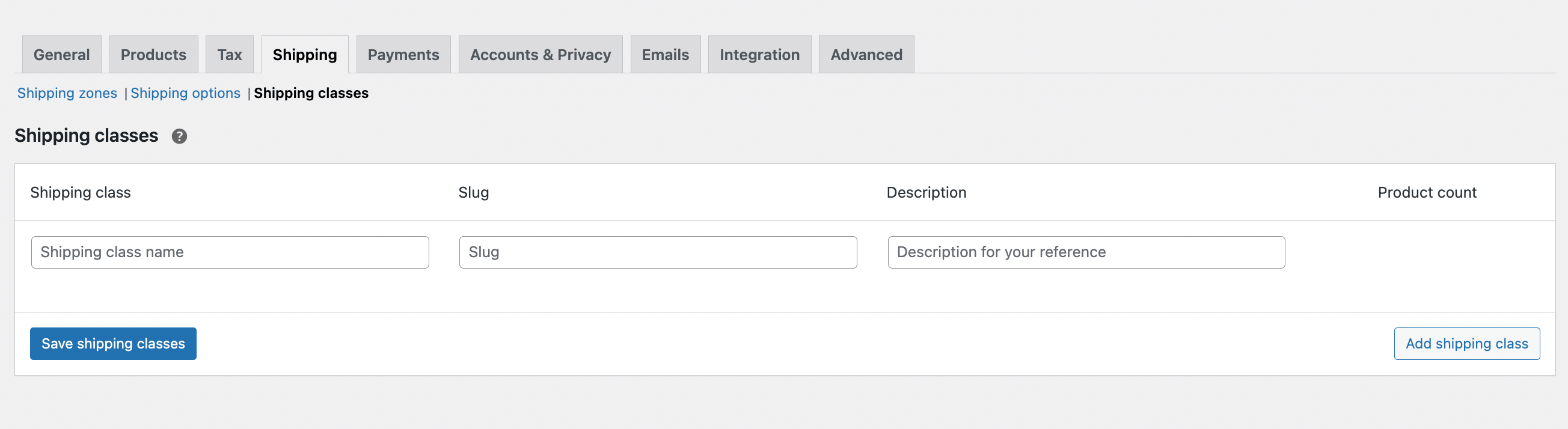 Konfigurasi kelas pengiriman WooCommerce