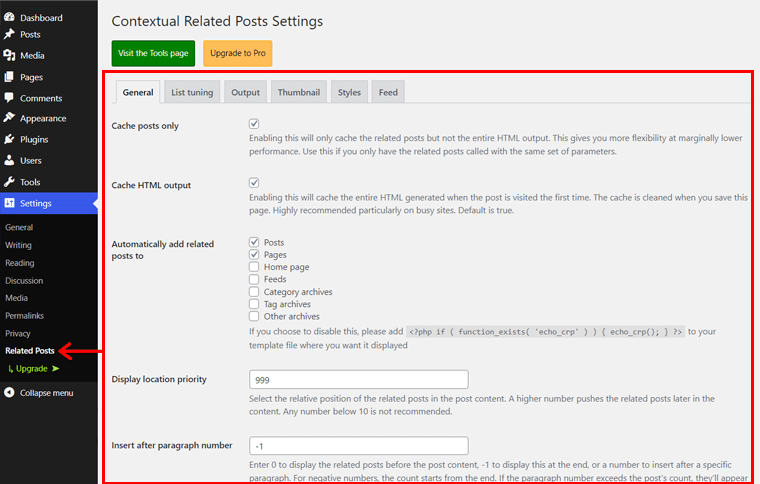 Vistazo de la configuración de publicaciones relacionadas contextuales