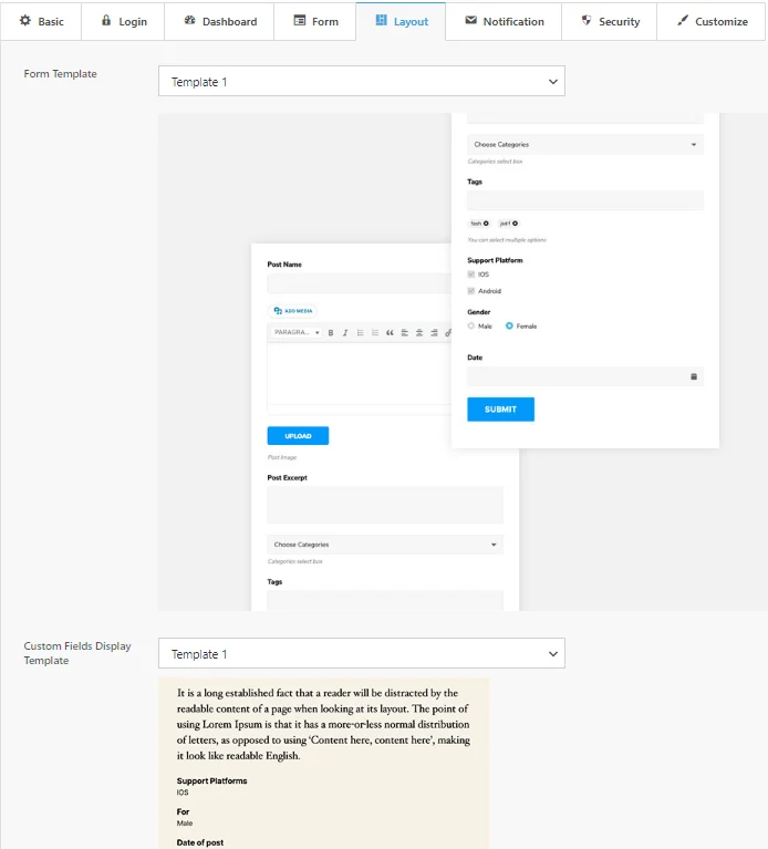 configuración de diseño