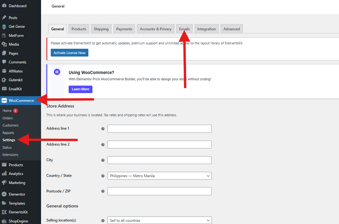 การแก้ไขเทมเพลตที่มีอยู่ใน WooCommerce Global Settings