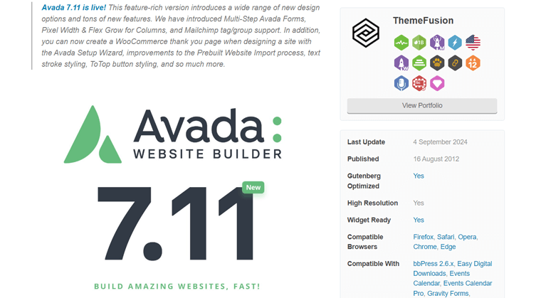 Последнее обновление Avada — Премиум-тема