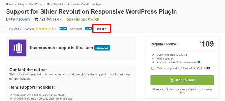 Support-Option für CodeCanyon Plugin Slider Revolution