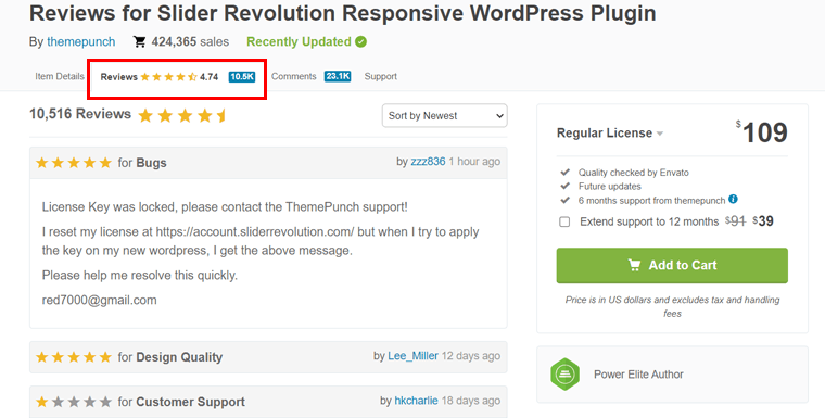 Avaliações de usuários sobre o plug-in WordPress Slider Revolution