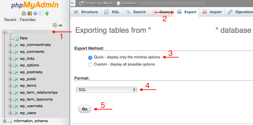 Exportar base de datos Phpmyadmin actual