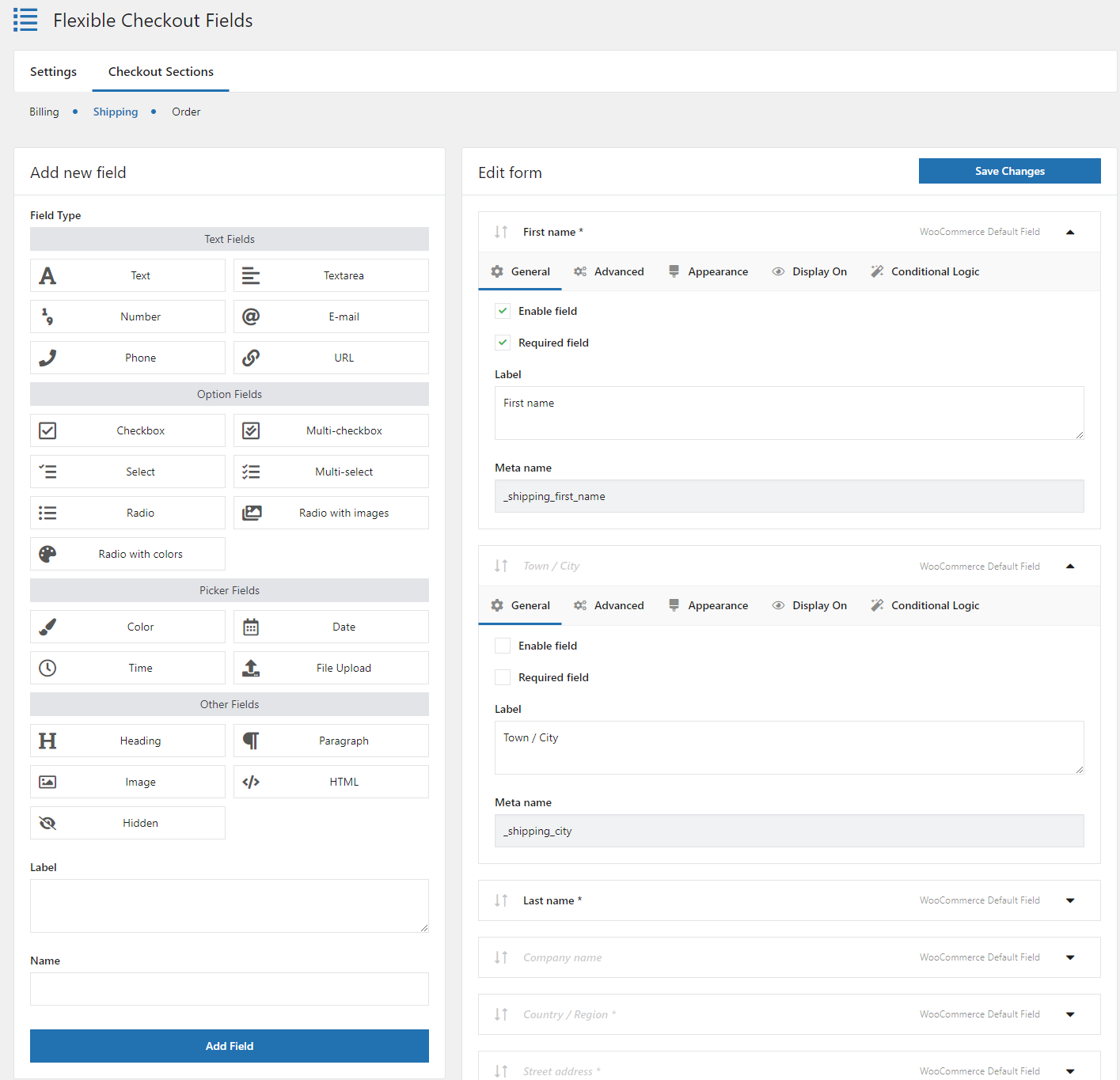 Il plugin consente di regolare i campi di pagamento di WooCommerce