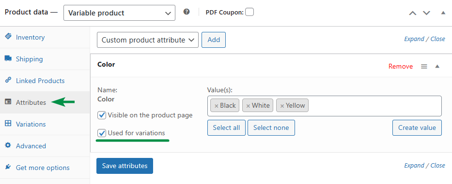 Utiliser des attributs pour les variantes de produits