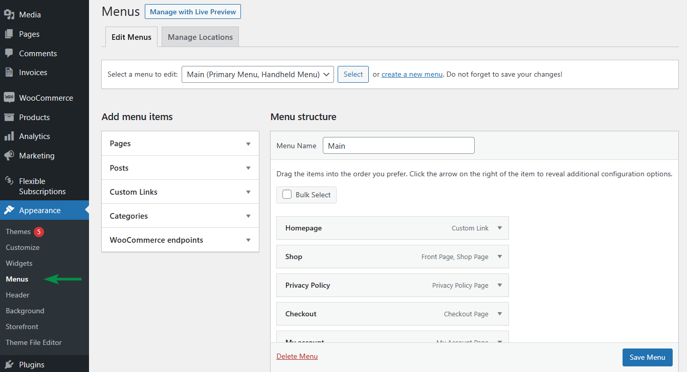 Menu WordPress – personnalisation de la structure du menu et des pages