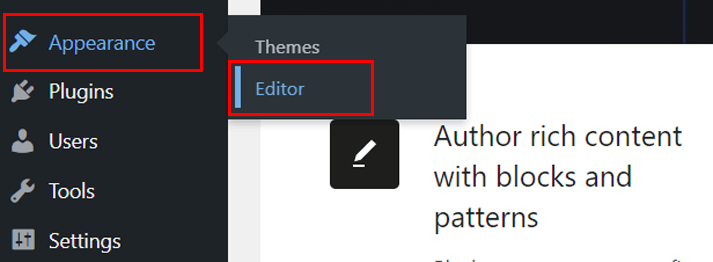 Navegue até o Editor de Aparência