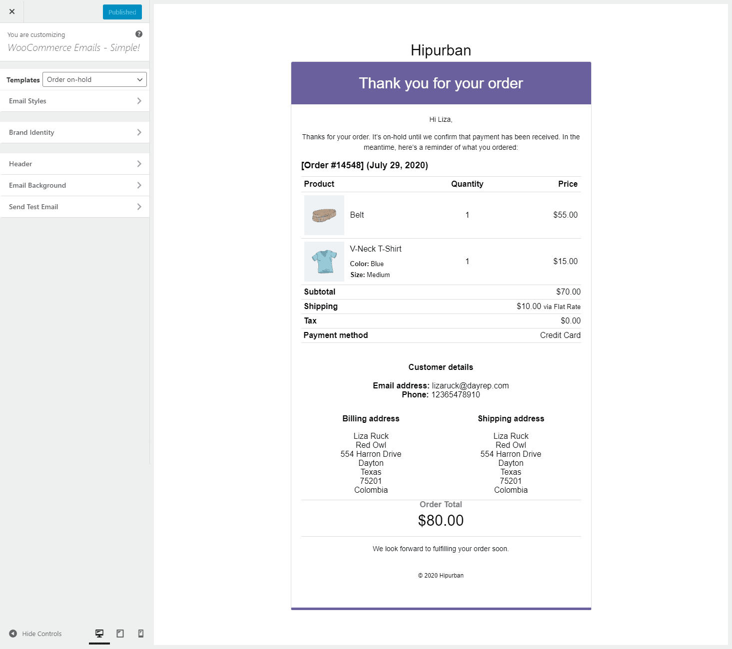 適用於 WooCommerce 外掛程式介面的電子郵件自訂器 Pro