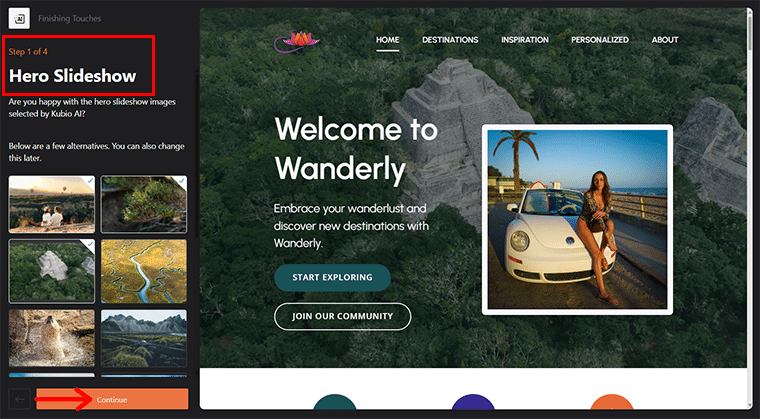 Especifique Hero Slideshow y haga clic en Continuar