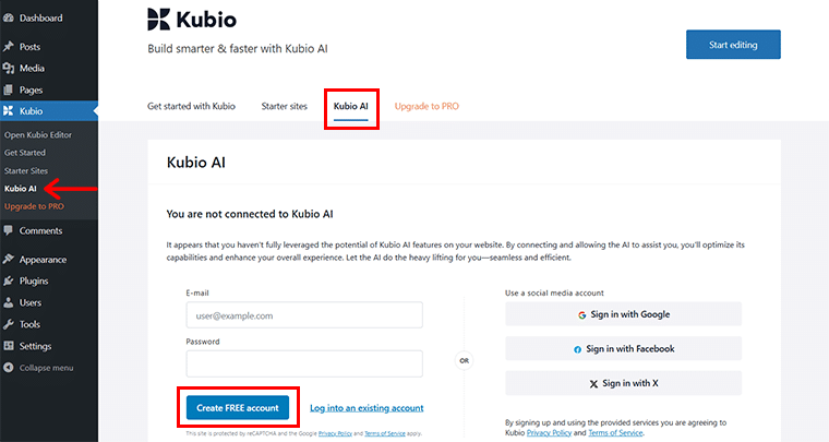 Cree una cuenta gratuita de Kubio AI